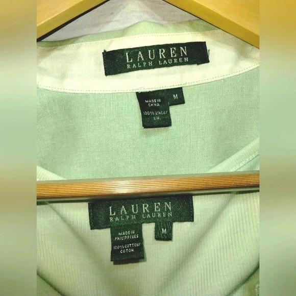 Lauren Ralph Lauren Blouse Set Green size Medium Linen Lightweight‎ Vacation - Picture 3 of 10